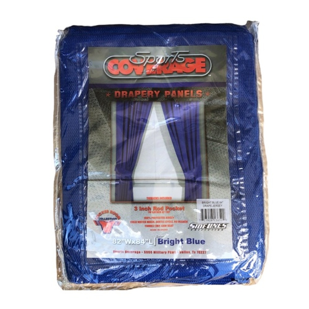 Sport Coverage Jersey Bright Blue Drapery Panels With TieBacks 82”W x 84”L